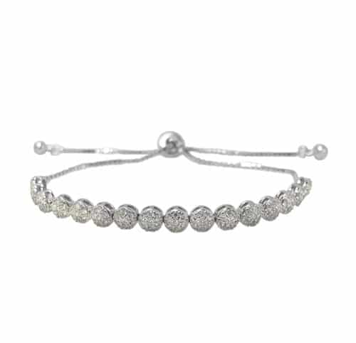 Adjustable Cubic Zirconia Bracelet, Sterling Silver with Rhodium, 4.5mm bead stopper - 1 Pc