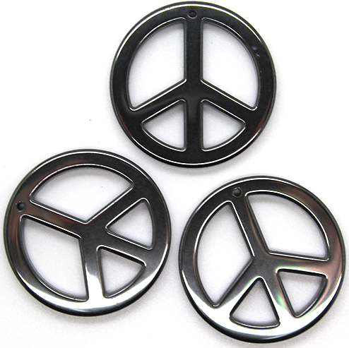 Pendant, Peace Sign Hematite, Semi-Precious Stone, 35mm x 35mm x 4mm, Sold Per pkg of 1