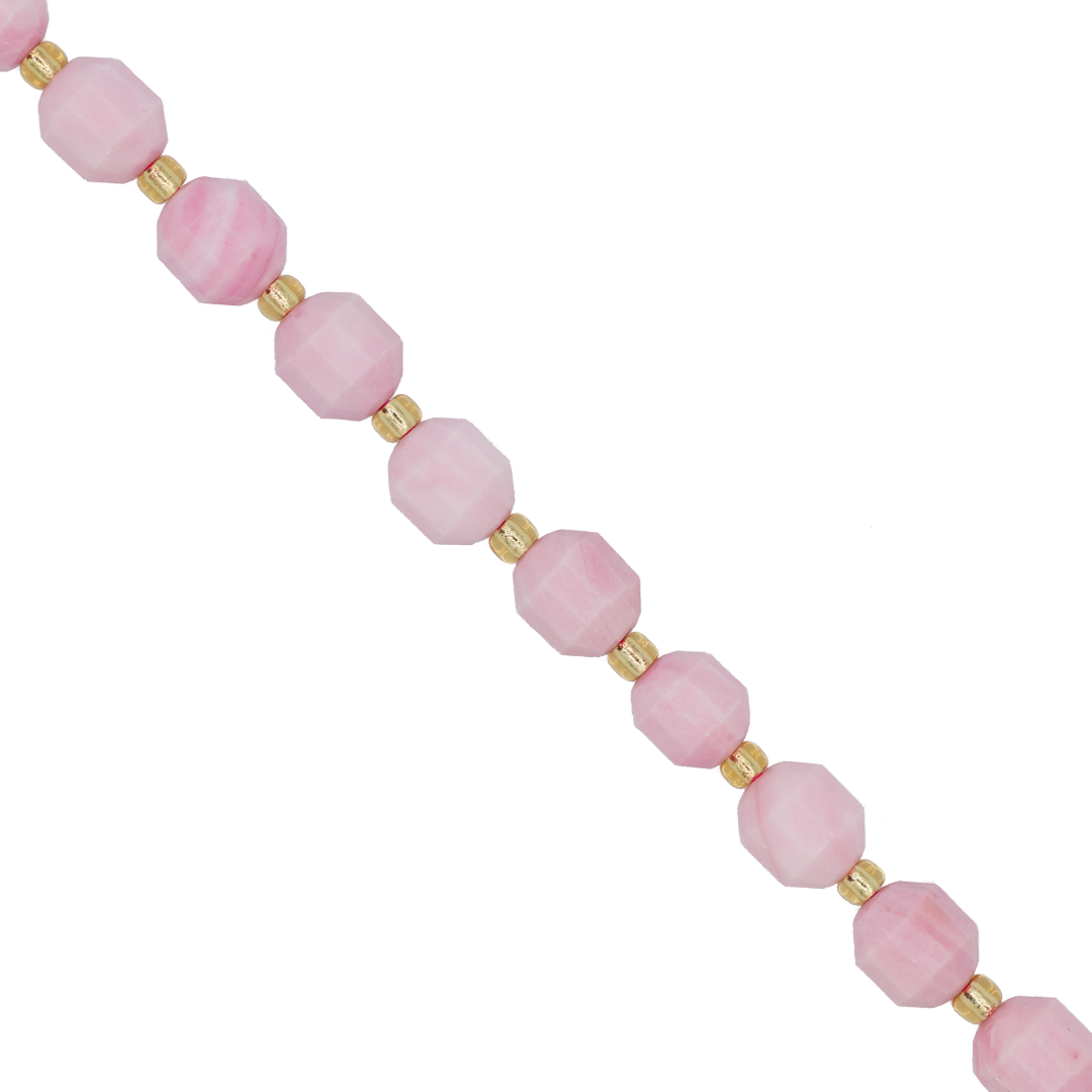 Faceted Hexagon Gemstones With Gold Spacer Bead, 8mm, Available in Various Gemstones