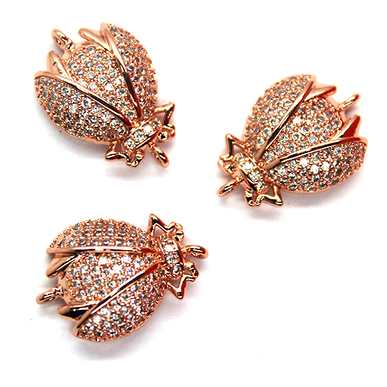 Micro Pave Lucky Ladybug Connector, Rose Gold-Plated, 20mm x 14mm, 1pc