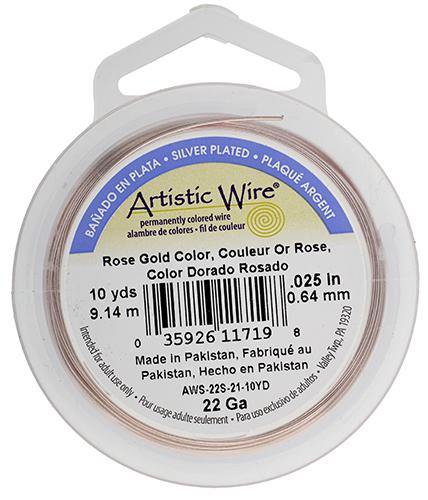 Artistic Wire - 10 yards - Silver Plated, Rose Gold, 22 gauge - Butterfly Beads