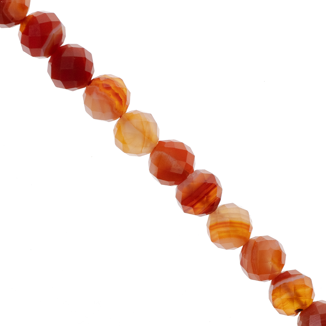 Faceted Burnt Orange Agate, Semi-Precious Stone, 8mm, Approx 52+ pcs per strand