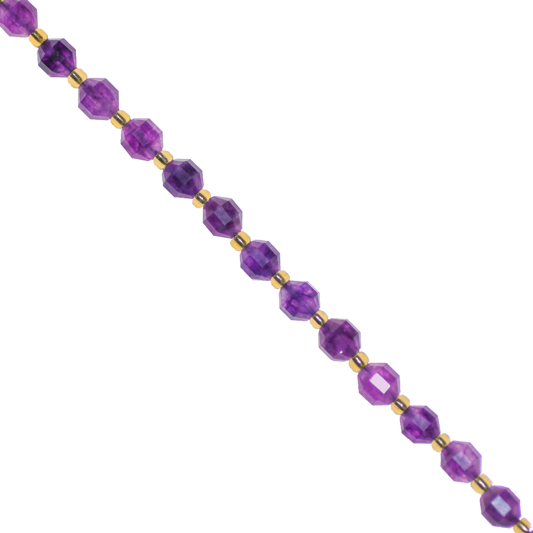 Faceted Hexagon Gemstones with Gold Spacer Bead, 6mm, Available in Various Gemstones