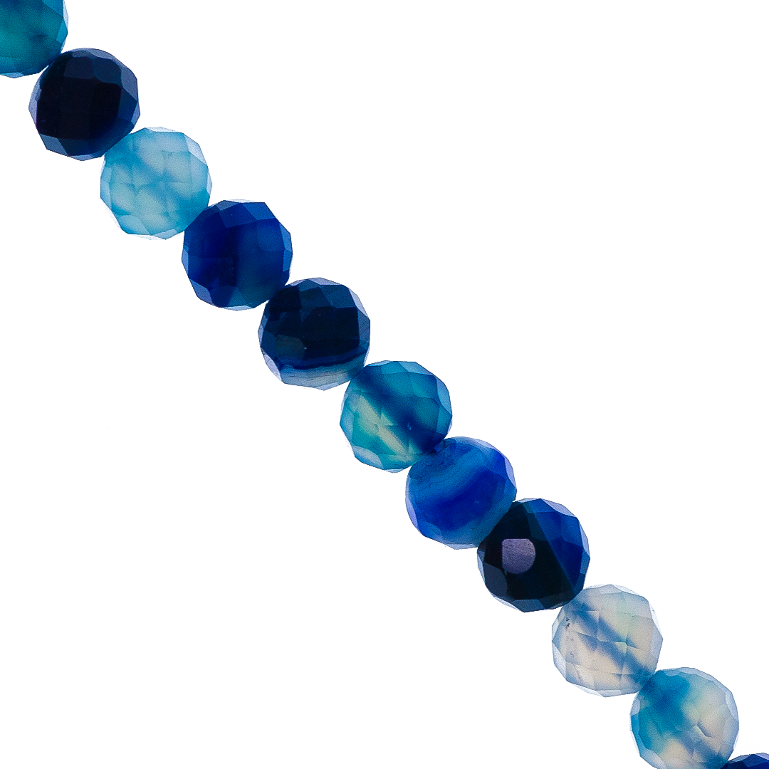 Faceted Blue Agate, Semi-Precious Stone, 8mm, Approx 49+pcs per strand