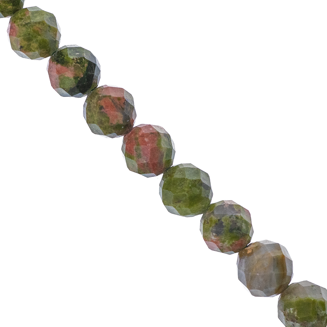Faceted Unakite, Semi-Precious Stone, 8mm, Approx 49+pcs per strand