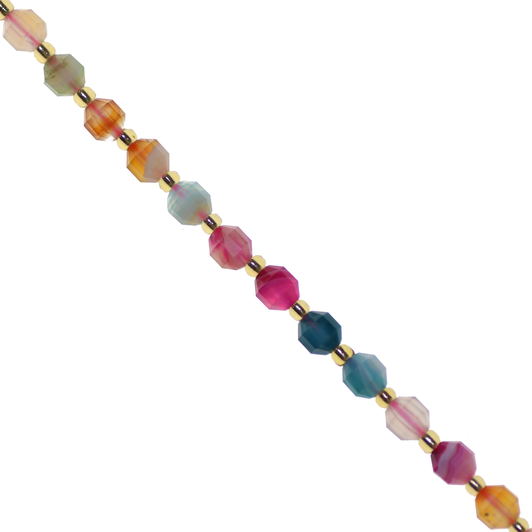 Faceted Hexagon Gemstones with Gold Spacer Bead, 6mm, Available in Various Gemstones