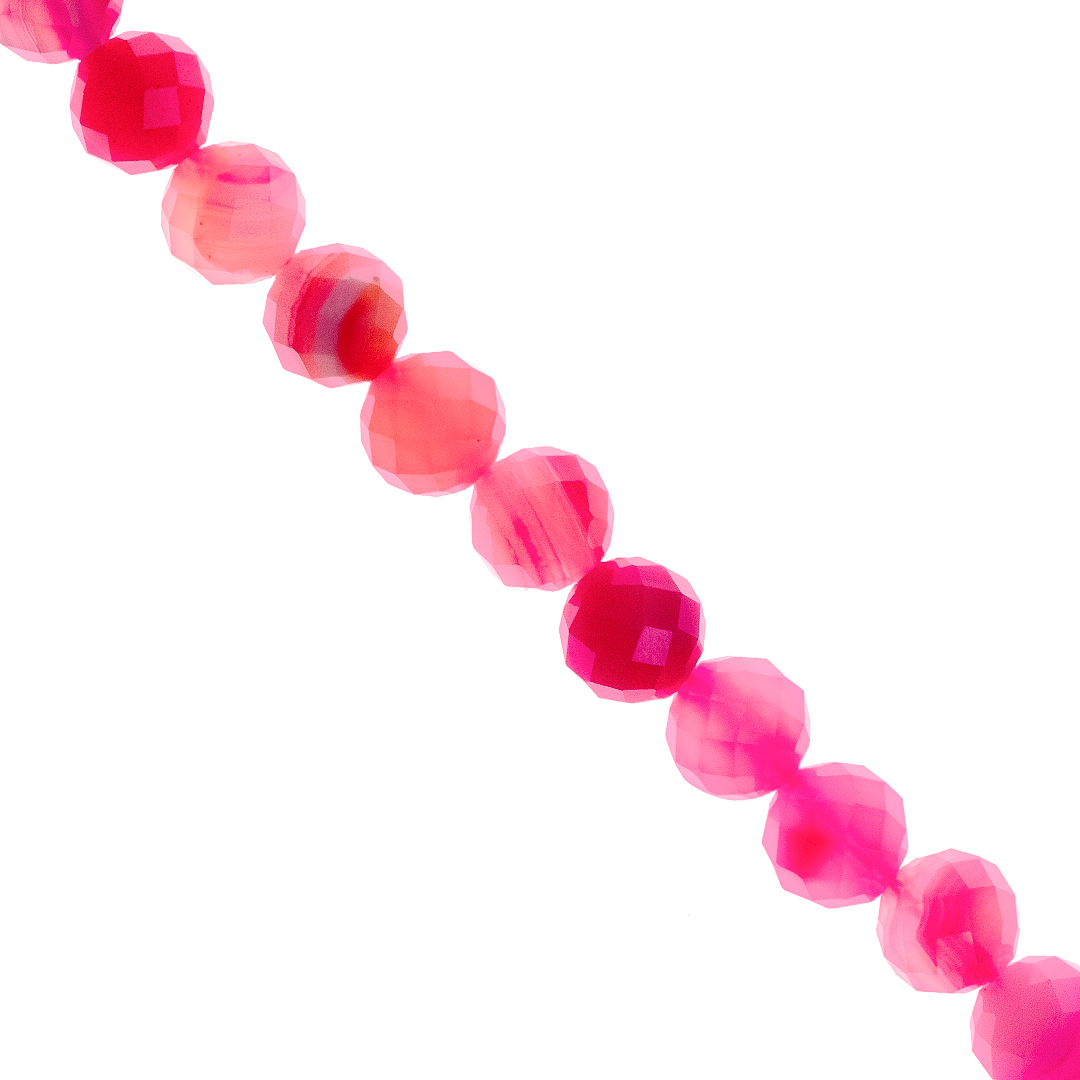 Faceted Hot Pink Agate, Semi-Precious Stone, 8mm, Approx 49+pcs per strand
