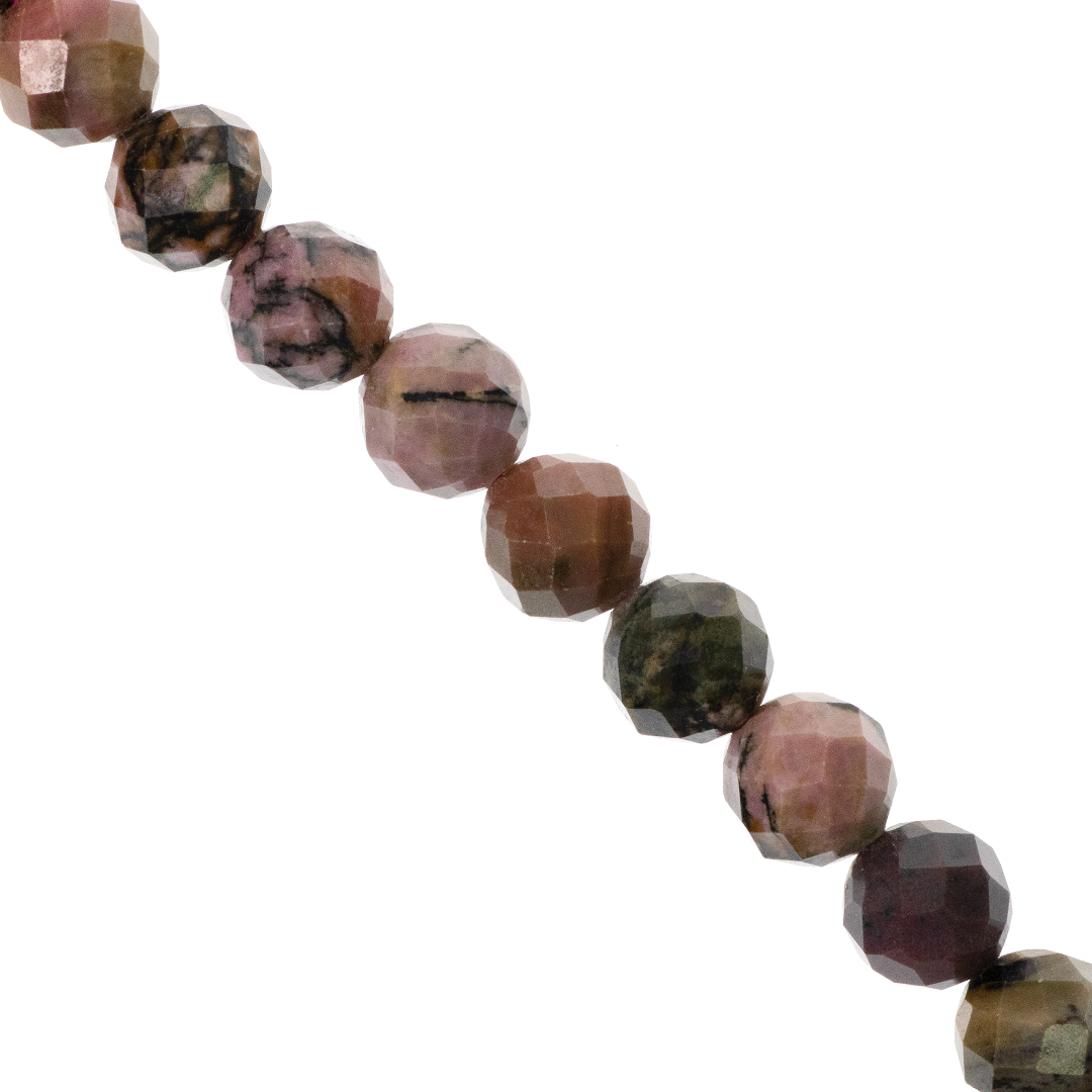 Faceted Rhodonite, Semi-Precious Stone, 8mm, Approx 47+ pcs per strand