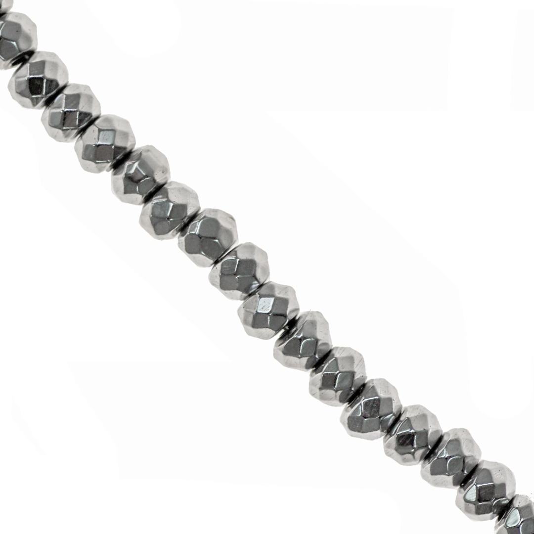 Hematite, Faceted, Rondelle, Silver, Plated, Available in Multiple Sizes