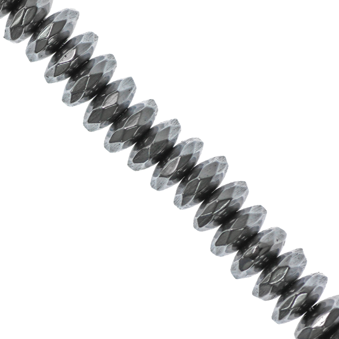 Hematite, Faceted, Rondelle, Silver, Plated, Available in Multiple Sizes