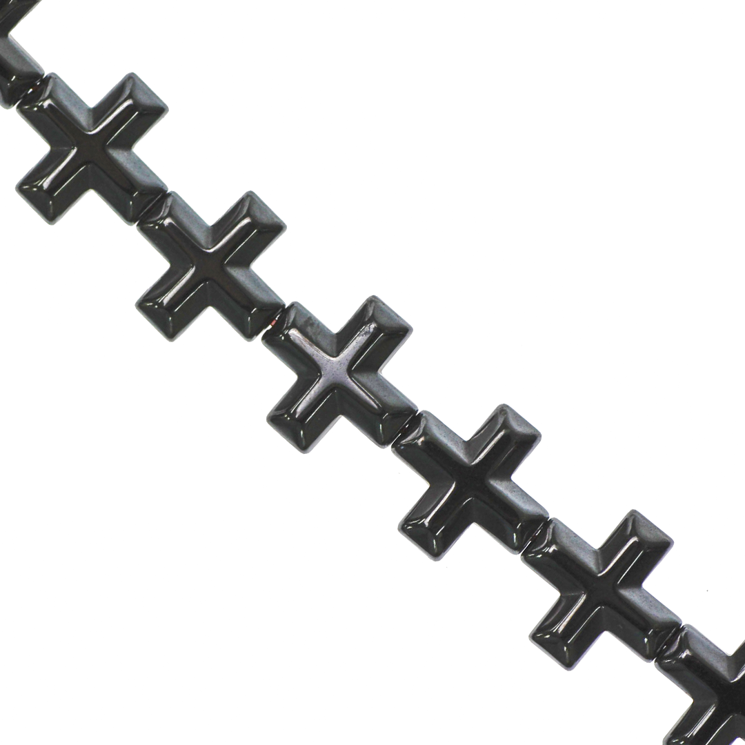 Hematite, Cross, Semi-Precious Stone, 12mm, 32 pcs per strand
