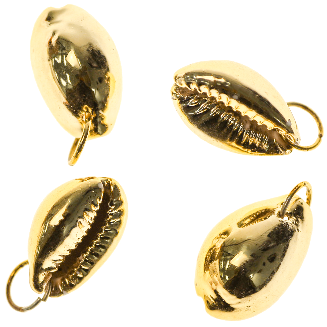 Shell Beads, Pendant, UV Plated Cowrie Shell, Gold, 21mm x 11mm, Sold Per pkg of 8