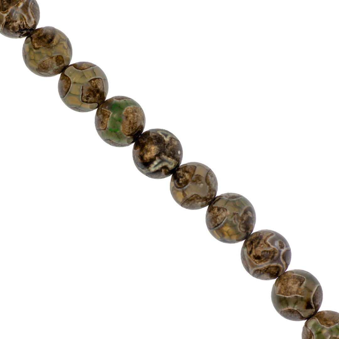 Evil Eye Patterned Tibetan Agate, Semi-Precious Stone, Olive Green, 10mm, 36 pcs per strand