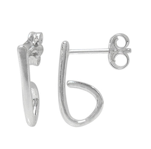 Earring, Four Sided Ear Wire Stud with Backing Sterling Silver,  14mm x 11mm , 1 pair