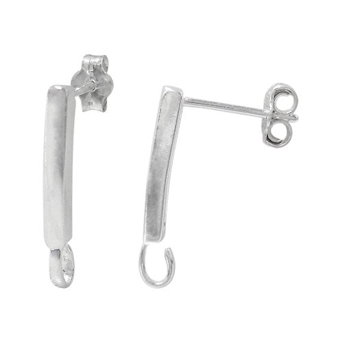 Earrings, Ear Wire Stud w/ Backing, Sterling Silver, 18mmx12mm, 1 pair