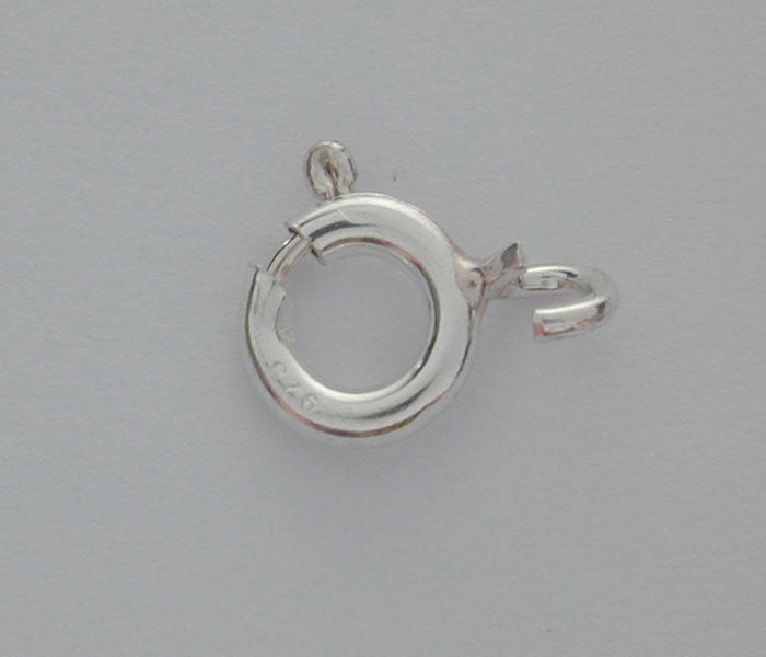 Sterling silver with rhodium, spring clasp with open ring, 1 pc