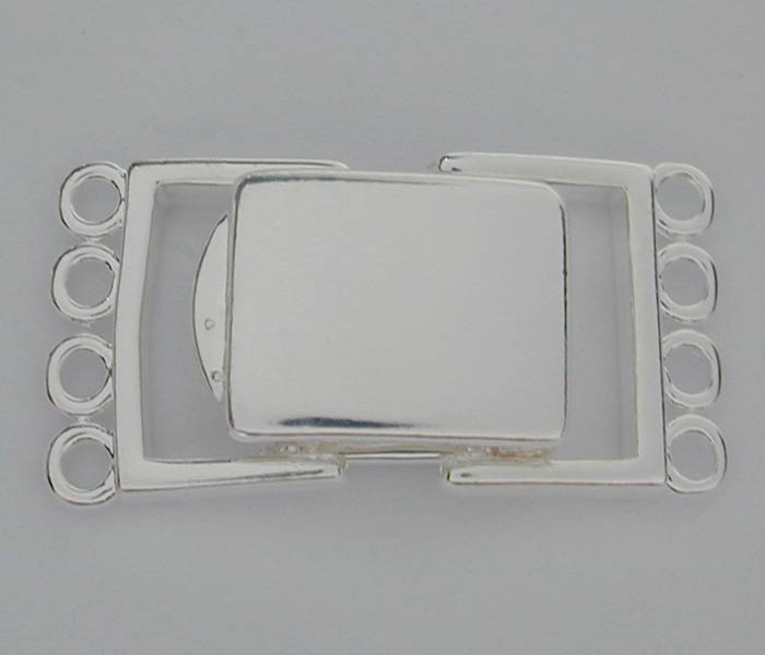 Clasp, 4 Strand Square Clasp, Sterling Silver, 23mm, Sold Per pkg of 1 set