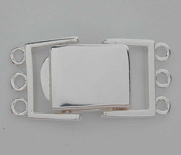 Clasp, 3 Strand Square Clasp, Sterling Silver, 23mm, 1 set
