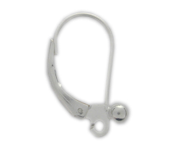 Earring, Sterling Silver, Leverback with ball, 3mm loop - 17mm x 10mm - 1 pair
