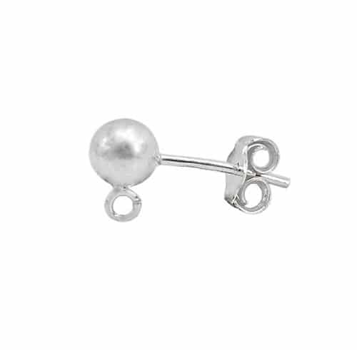 Earring, Ball Post with Open Ring, Sterling Silver, 4mm - 1 pair