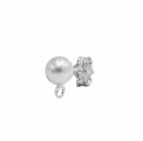 Earring, Ball Post with Open Ring, Sterling Silver, 4mm - 1 pair