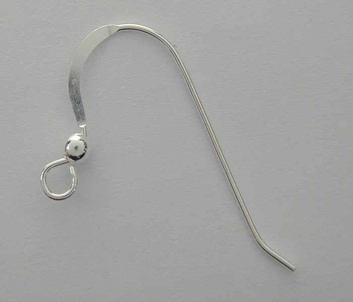 Earring, Sterling Silver, Shepherds Hook w/Ball, 25mm (curve to tip), -  Butterfly Beads and Jewllery