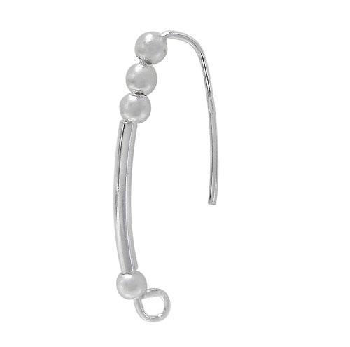 Earring, Sterling Silver, Shepherds Hook w/ Ball Beads - 25mm X 10mm  - 1 pair - Butterfly Beads