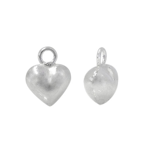 Charm, Heart, Sterling Silver, 6.5mm L x 6.5mm W x 2mm loop, 1pc