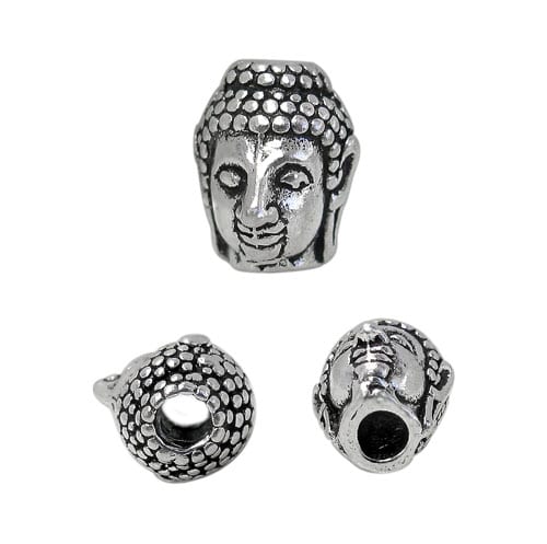 Bead, Buddha Head, Sterling Silver, 9mm L x 8mm W, 1pc