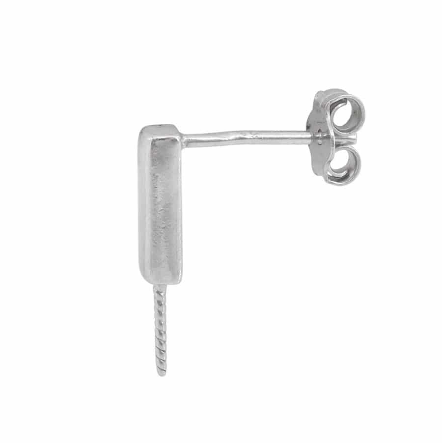 Earrings, Sterling Silver, Bar Ear Wire Stud w/ Backing, 9mm x 3mm - 1 Pair