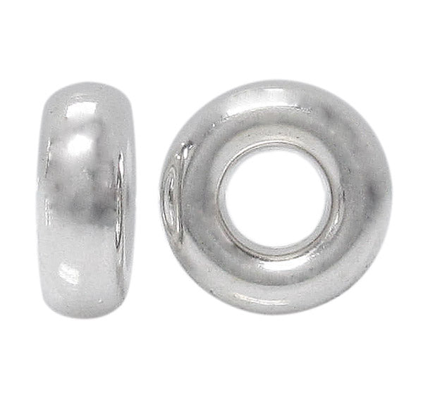 Bead, Sterling Silver, Roundel, 4mm/1.8mm hole, 4pc