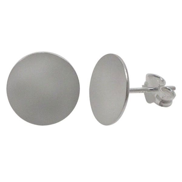 Earring, Sterling Silver w/ Rhodium, Flat Stud - 6mm D x 11mm  - 1 pair