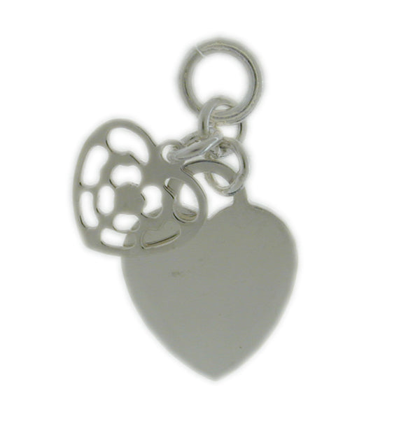 Charms, 2 hearts, Sterling Silver, 13mm X 12mm w/5mm hole, 1pc