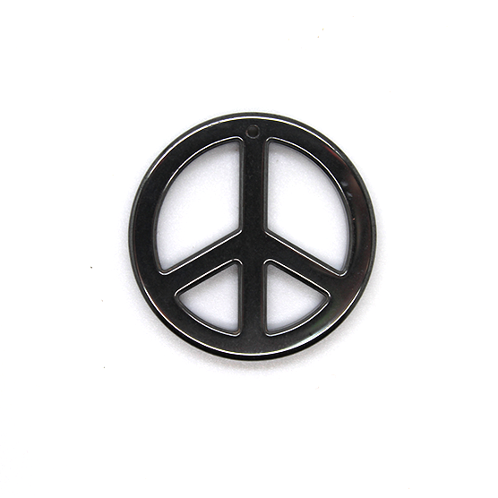 Pendant, Peace Sign Hematite, Semi-Precious Stone, 35mm x 35mm x 4mm, Sold Per pkg of 1