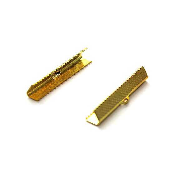 Terminators, Ribbon Crimp Ends, Gold, Alloy, 40.5mm x 7mm, Sold Per pkg of 8