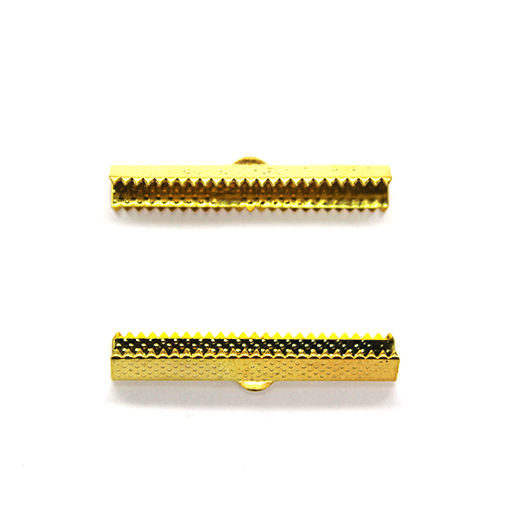 Terminators, Ribbon Crimp Ends, Gold, Alloy, 40.5mm x 7mm, Sold Per pkg of 8