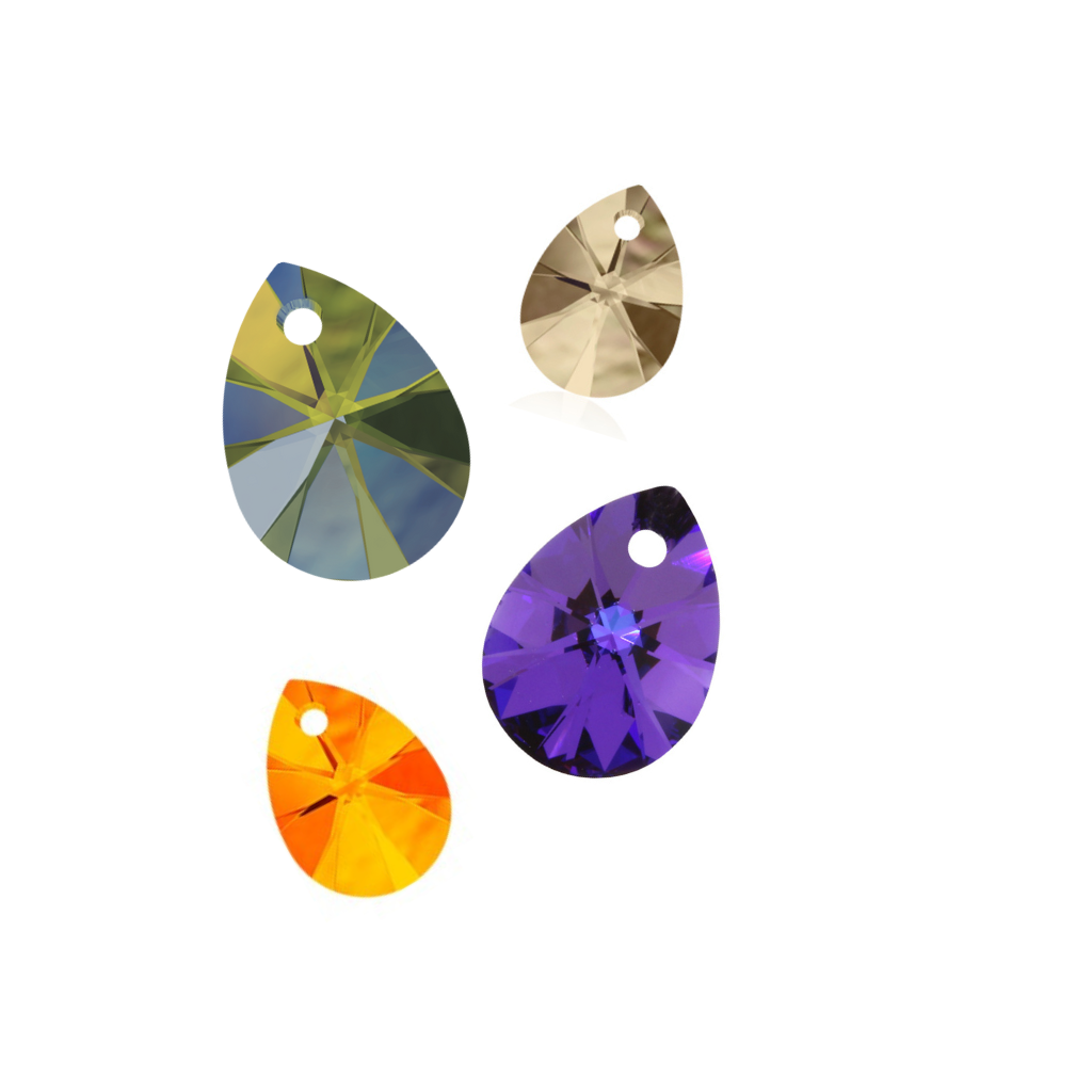 Swarovski Pendants, Mini Pear (6128), 12mm, 2 pcs per bag, Available in 7 Colours