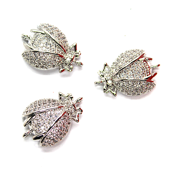 Micro Pave Lucky Ladybug Connector, Silver-Plated, 20mm x 14mm, 1pc