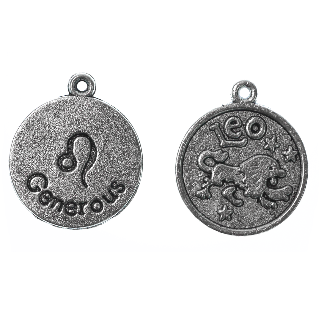 Zodiac Pendants/Charms, 17.4mm round, 1.5mm thick, 1.5mm hole, Double Sided, Silver Alloy, 5pcs/bag