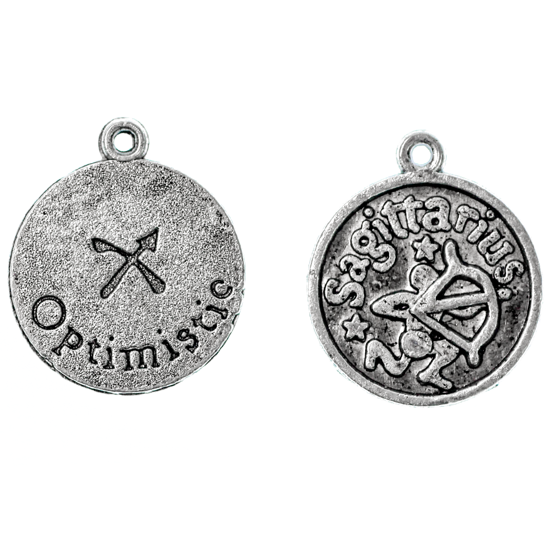 Zodiac Pendants/Charms, 17.4mm round, 1.5mm thick, 1.5mm hole, Double Sided, Silver Alloy, 5pcs/bag