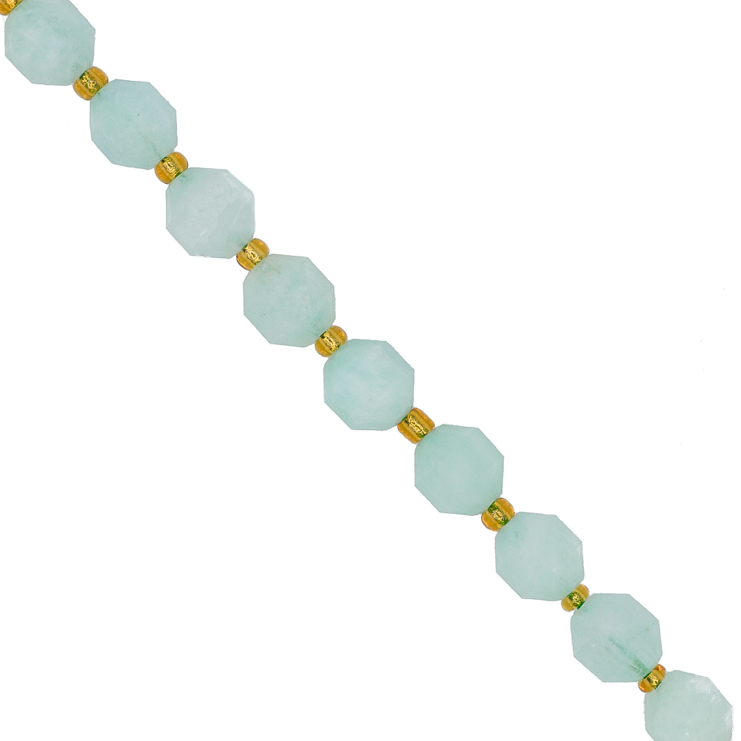 Faceted Hexagon Gemstones With Gold Spacer Bead, 8mm, Available in Various Gemstones