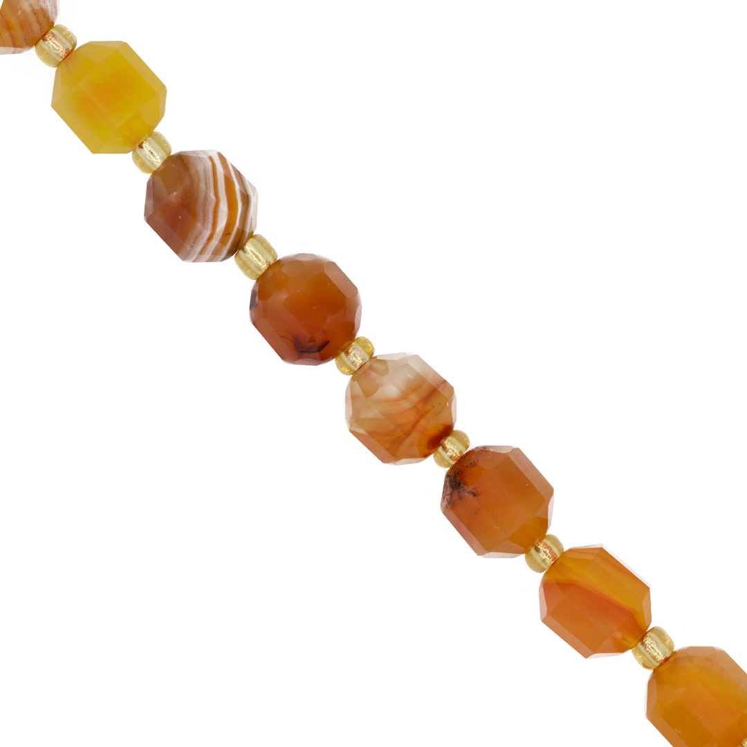 Faceted Hexagon Gemstones With Gold Spacer Bead, 8mm, Available in Various Gemstones