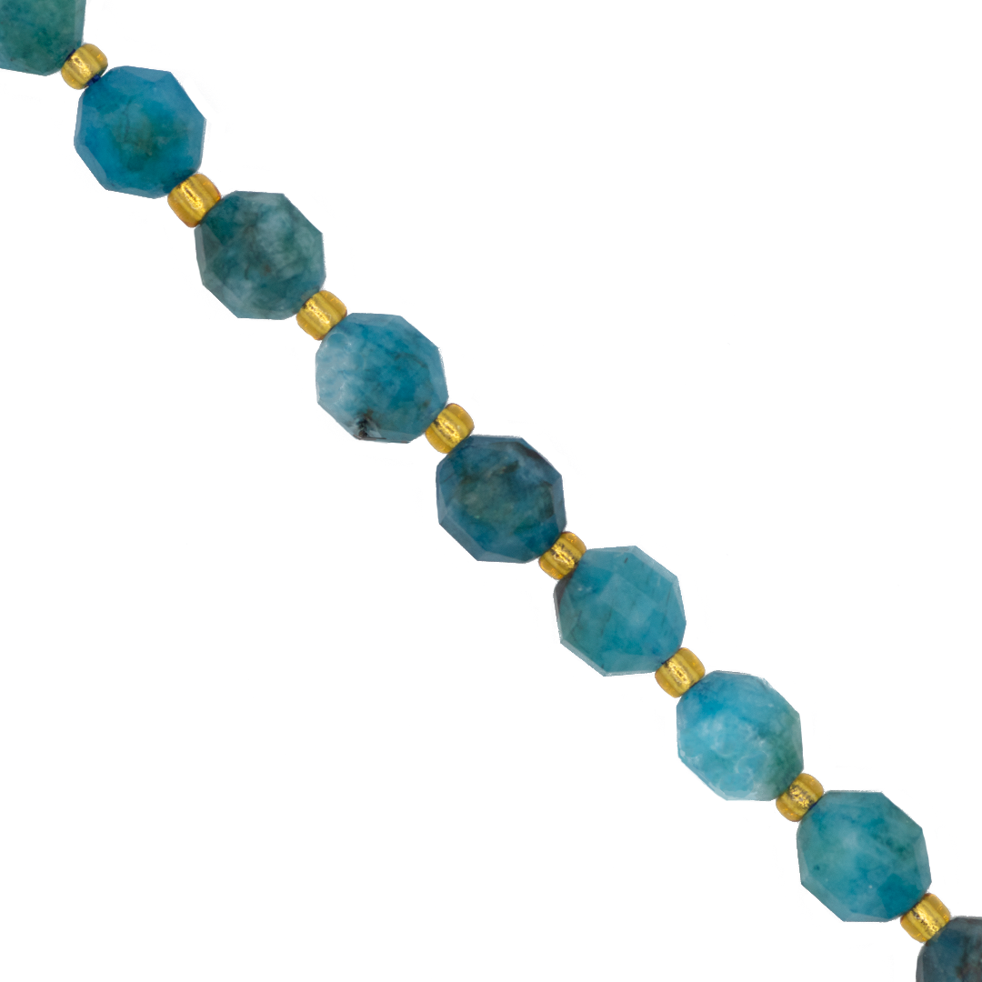 Faceted Hexagon Gemstones With Gold Spacer Bead, 8mm, Available in Various Gemstones