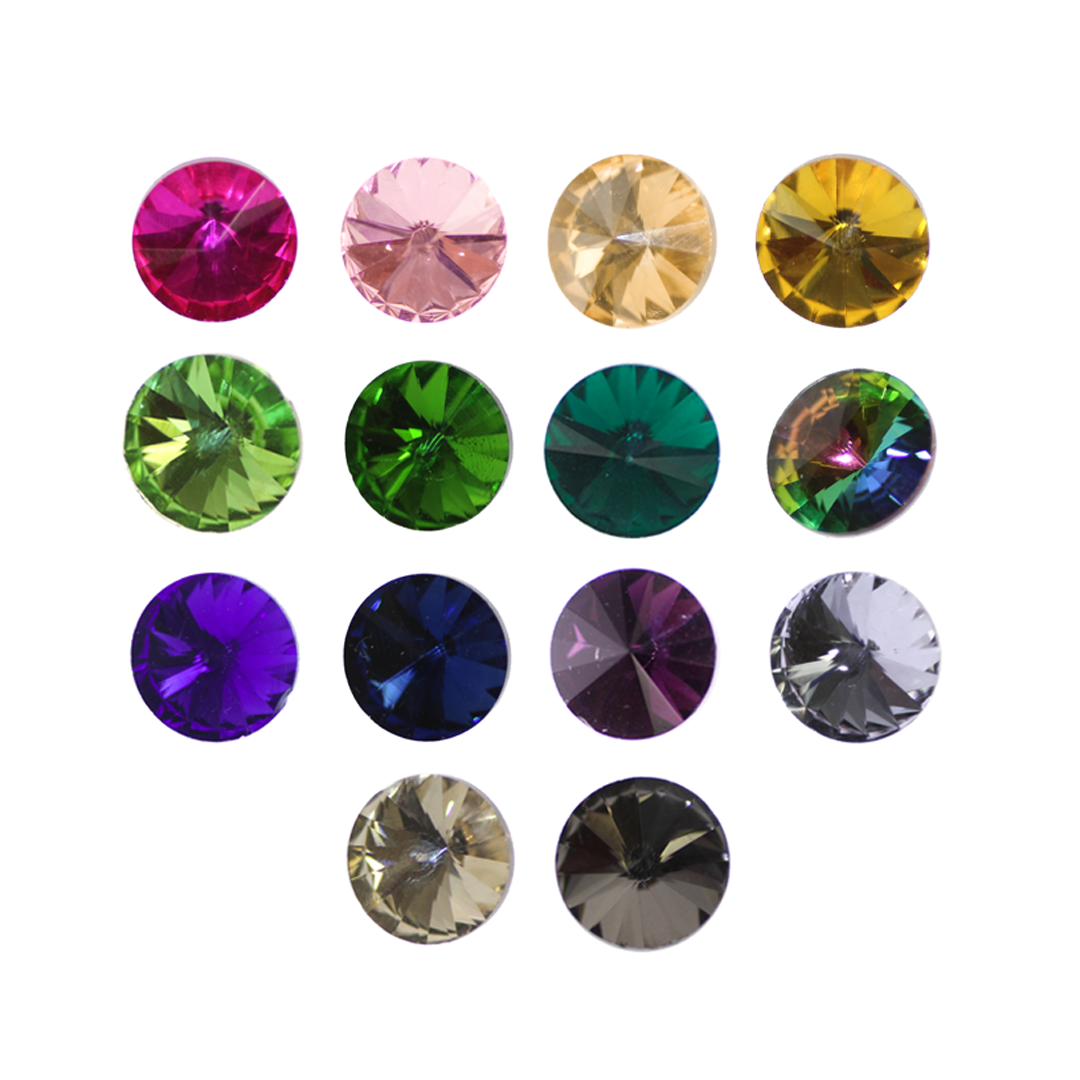Rivoli Glass Rhinestone, Round, Sold Per pkg of 4, Available in Multiple Colours and Sizes