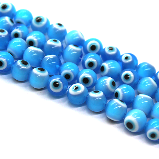 Glass Beads, Sky Blue Evil Eye, 10mm, 35 pcs per strand