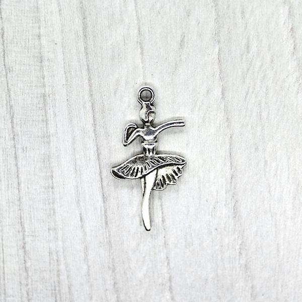 Charms, Ballerina, Silver, 28mm X 15mm, Sold Per pkg of 7