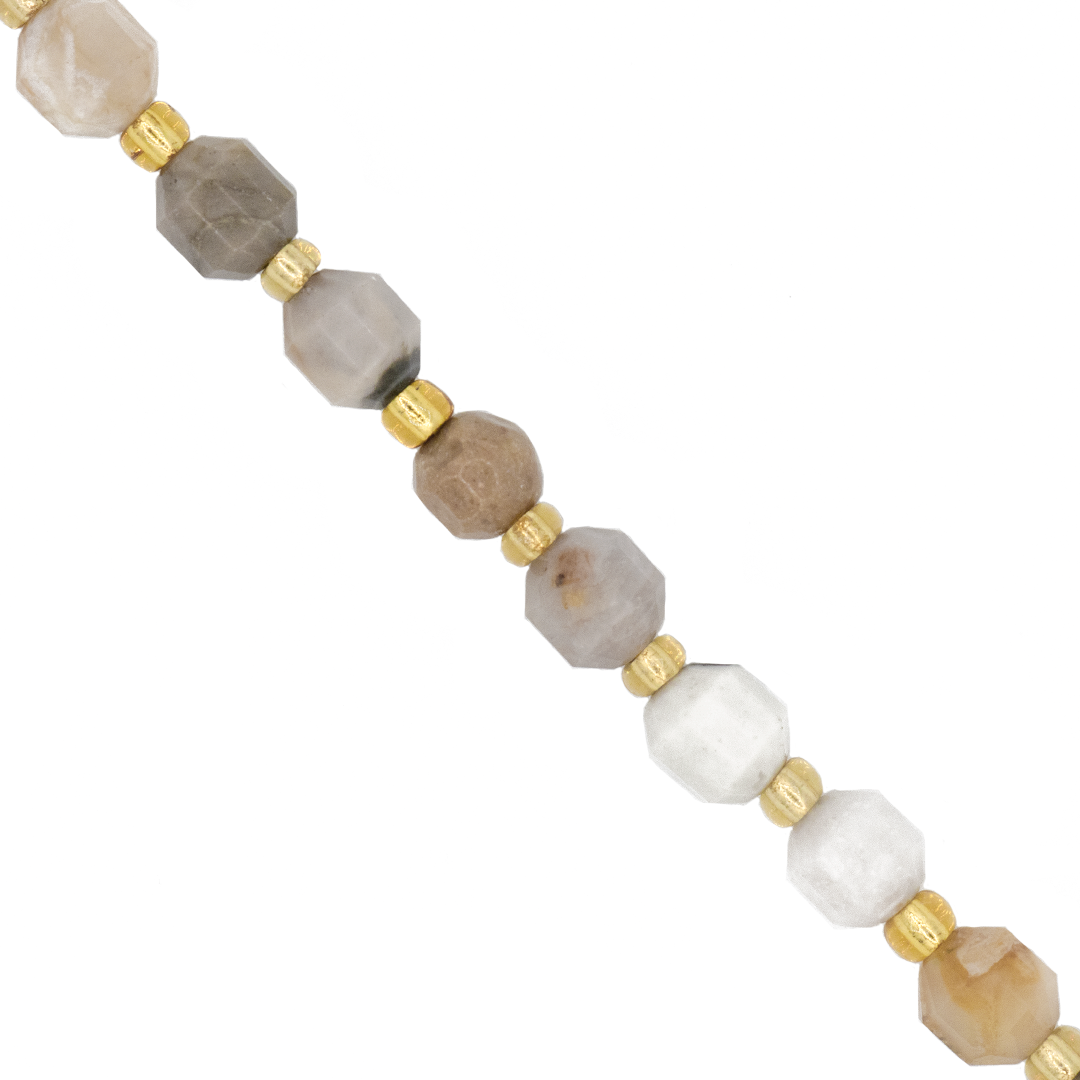 Faceted Hexagon Gemstones with Gold Spacer Bead, 6mm, Available in Various Gemstones