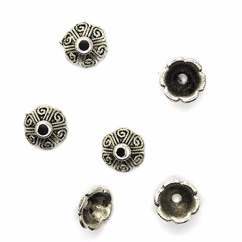 Bead Cap, Flower, Alloy, Silver, 8mm x 8mm, Sold Per pkg of 12