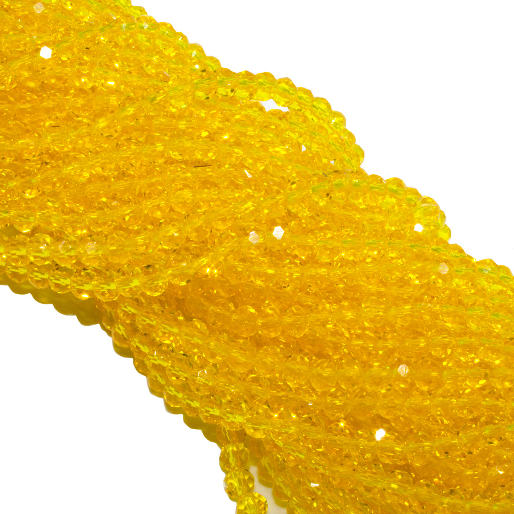 Glass Crystal, Rondelle, Yellow, 6mm X 4mm, 87 pcs per strand