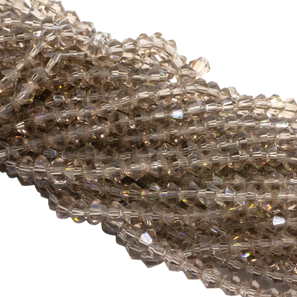 Glass Crystal Beads, Bicone, Smoky Brown, 6mm x 4mm, Approx 47+pcs per strand
